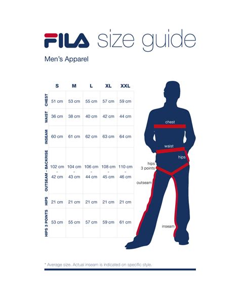 fila tracksuit size chart.